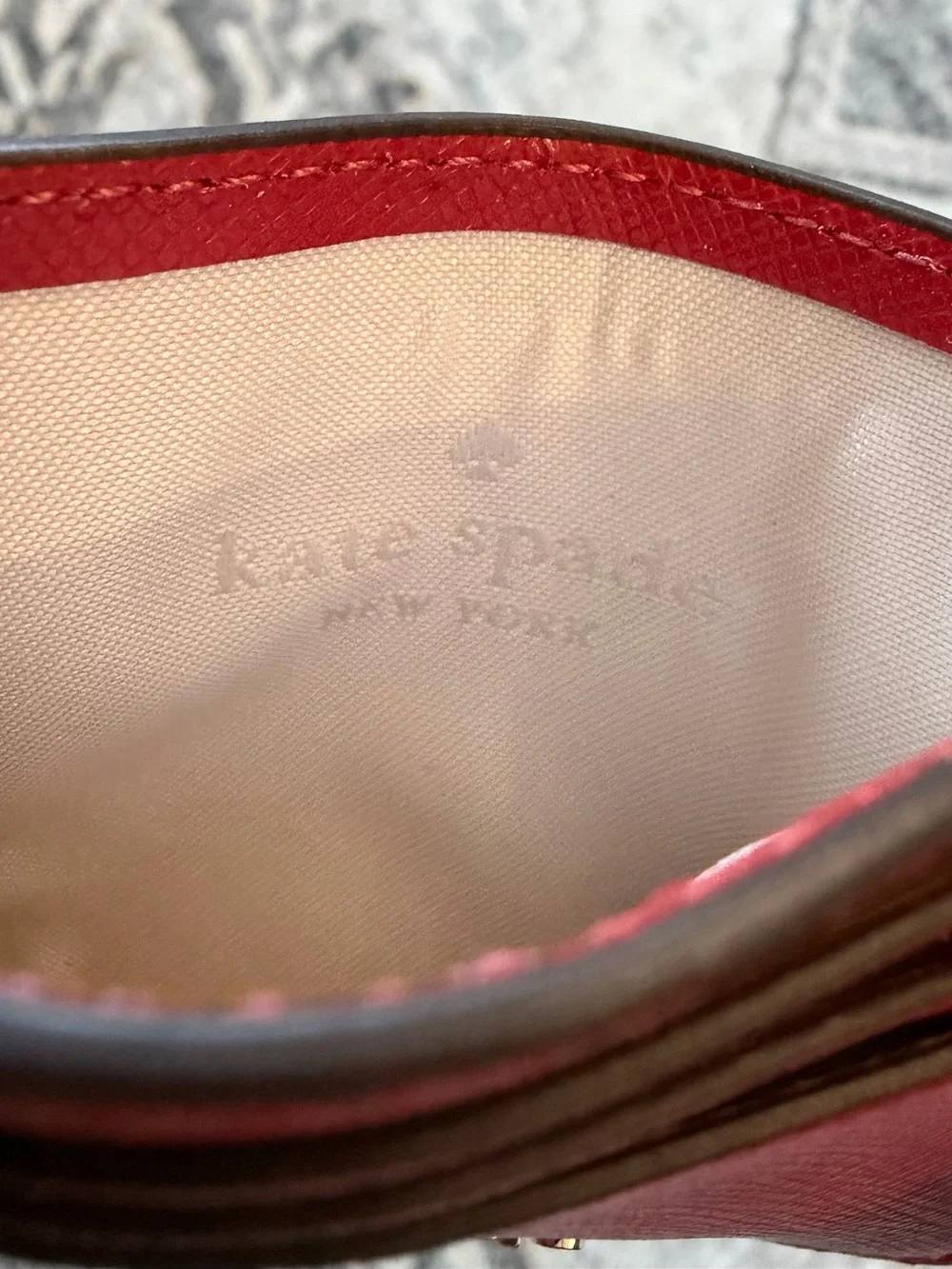 Kate Spade Red Saffiano Leather Card Holder with Gold Logo
